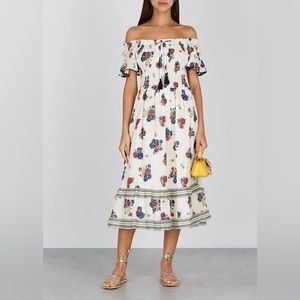 TORY BURCH Floral-print Smocked Cotton Midi Dress
